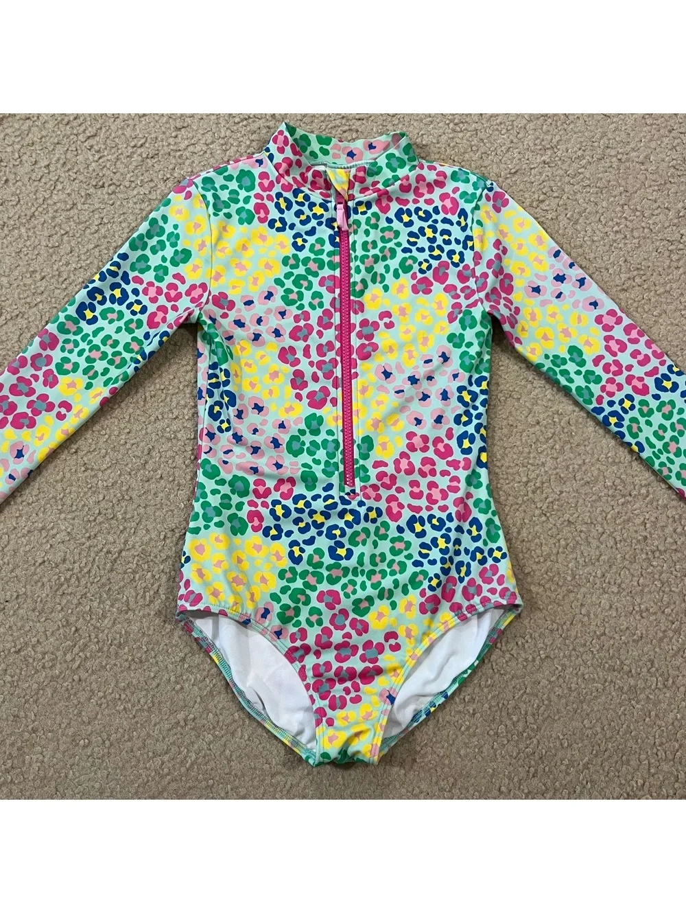 Mini Boden Girls Long Sleeve Swimsuit Rashguard Multicolor Print Size 10-11Years